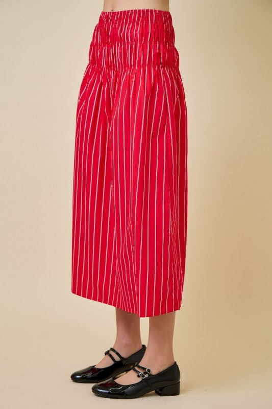 Red Striped Poplin Smocked Top & Flowy Midi Skirt Set