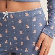 Crewneck Teddy Bear Print Pointelle Lounge Set