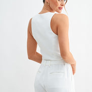 Shell Button Vest Short Set