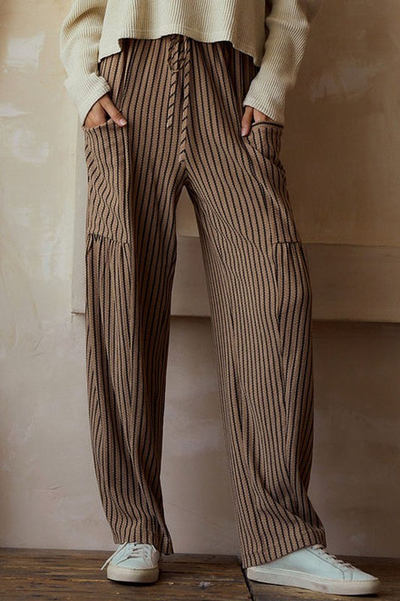 Elastic Waist Striped Pants with Pockets