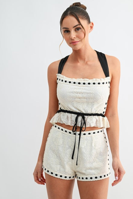 Riviera Lace Contrast Shorts Set