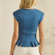 Button Down Peplum Denim Vest Top