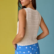 Crochet Knit Scoop Neck Button Down Top