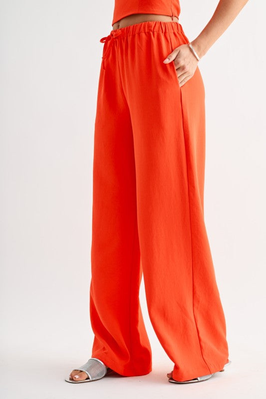 Smocked Halter Top and Relaxed Tie-waist Wide Leg Pants Set