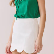 White Scalloped Hem Side Zipper Mini Skirt