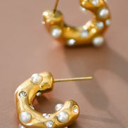 Mini Pearl C Hoop Earrings