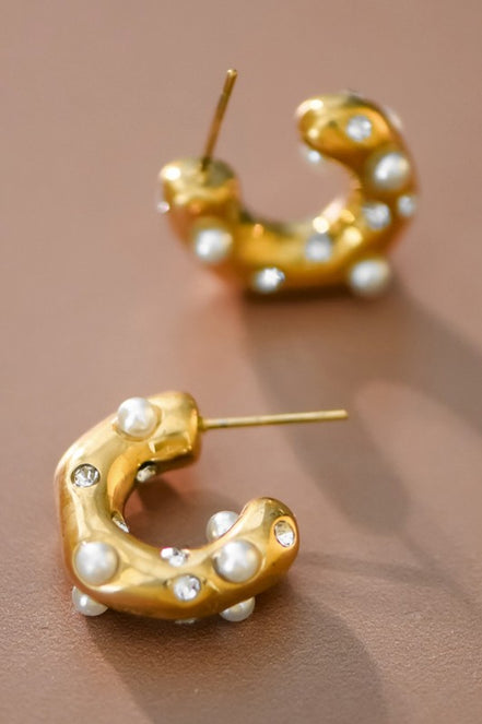 Mini Pearl C Hoop Earrings
