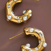 Mini Pearl C Hoop Earrings