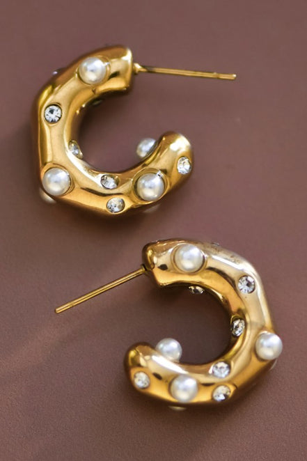 Mini Pearl C Hoop Earrings