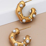 Mini Pearl C Hoop Earrings