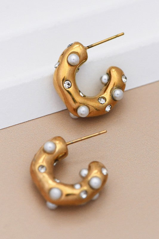 Mini Pearl C Hoop Earrings