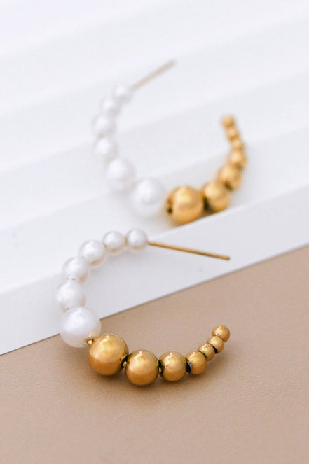Gold Dipped Pearl Hoop Earrings