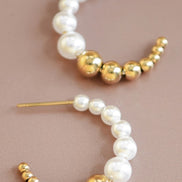 Gold Dipped Pearl Hoop Earrings