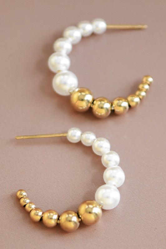 Gold Dipped Pearl Hoop Earrings
