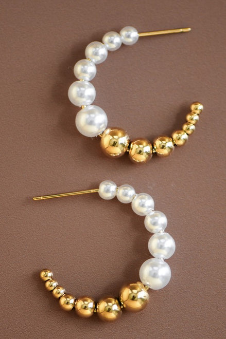 Gold Dipped Pearl Hoop Earrings
