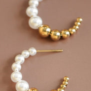 Gold Dipped Pearl Hoop Earrings