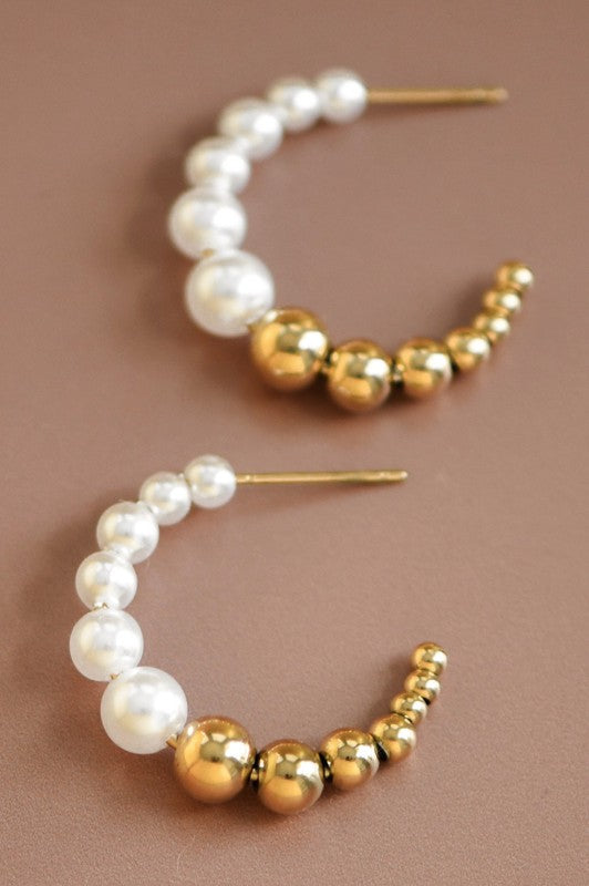 Gold Dipped Pearl Hoop Earrings