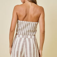 Mocha/Ivory Striped Bandeau Top & Wide-Leg Pant Set