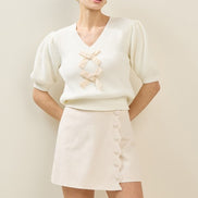 Natural Scalloped Button Mini Skort