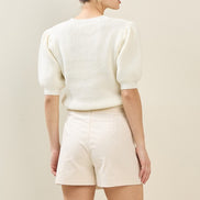Natural Scalloped Button Mini Skort