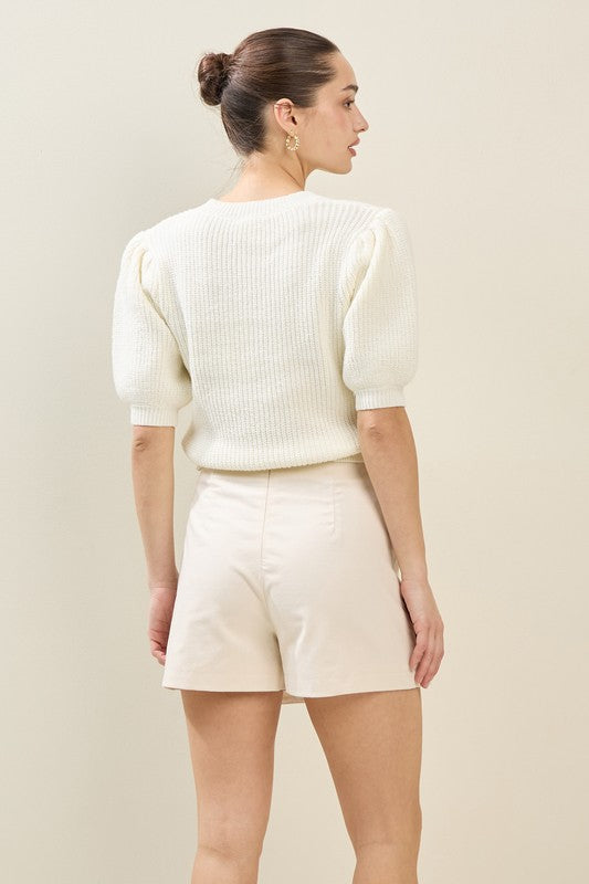 Natural Scalloped Button Mini Skort