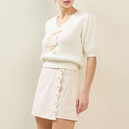 Natural Scalloped Button Mini Skort