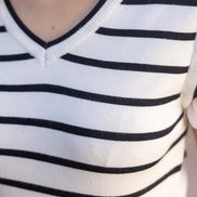 Ivory Striped Short Ruffle Sleeved Knit Top
