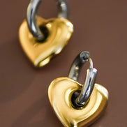 Mixed Silver/Gold Heart Drop Earrings
