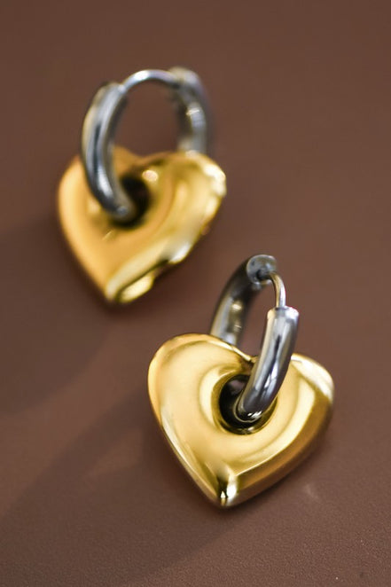 Mixed Silver/Gold Heart Drop Earrings