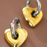 Mixed Silver/Gold Heart Drop Earrings