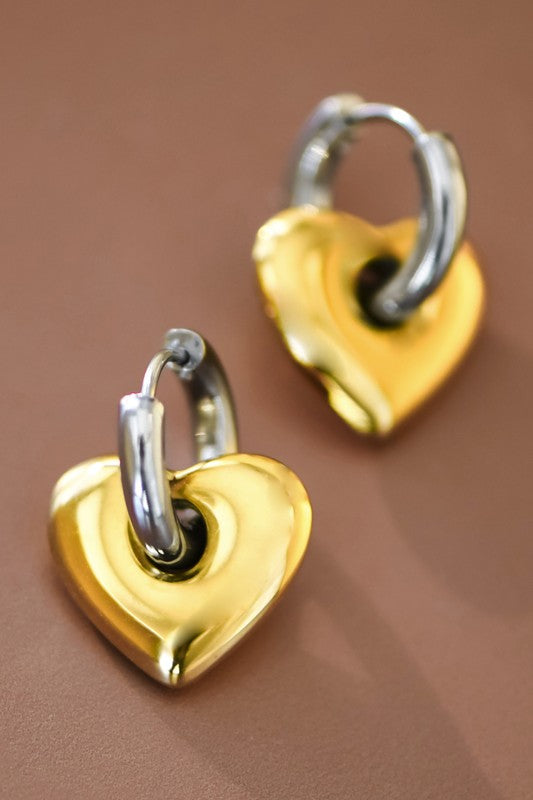 Mixed Silver/Gold Heart Drop Earrings