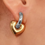Mixed Silver/Gold Heart Drop Earrings