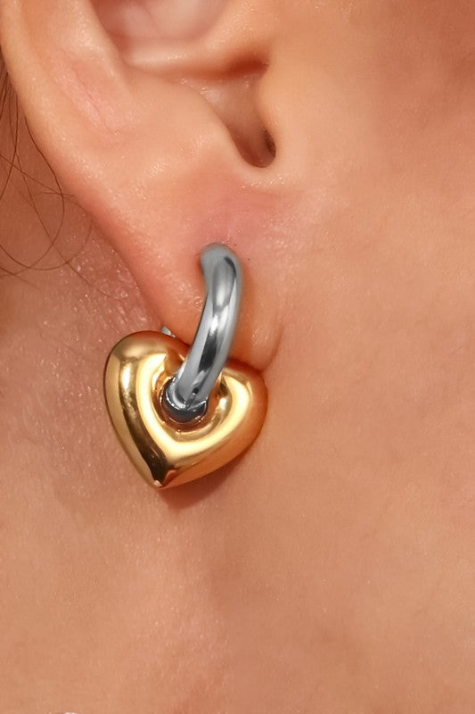 Mixed Silver/Gold Heart Drop Earrings