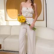 Front Tie Cropped Cami Top And Wide Leg Pant Set