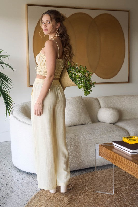 Front Tie Cropped Cami Top And Wide Leg Pant Set