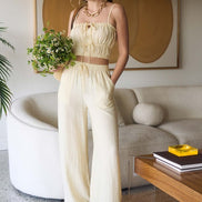 Front Tie Cropped Cami Top And Wide Leg Pant Set