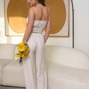 Front Tie Cropped Cami Top And Wide Leg Pant Set