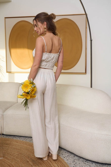 Front Tie Cropped Cami Top And Wide Leg Pant Set
