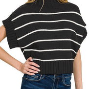 Striped Cropped Mock Neck Sweater