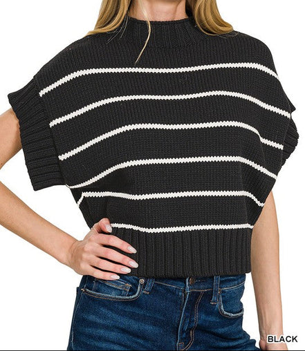 Striped Cropped Mock Neck Sweater