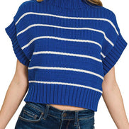 Striped Cropped Mock Neck Sweater
