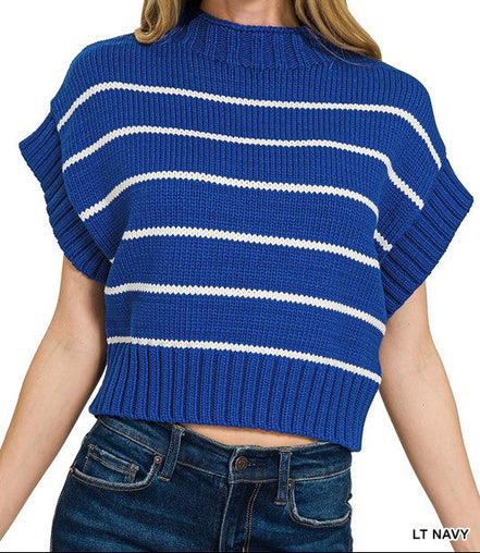 Striped Cropped Mock Neck Sweater
