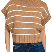 Striped Cropped Mock Neck Sweater