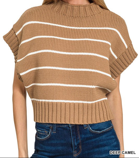 Striped Cropped Mock Neck Sweater