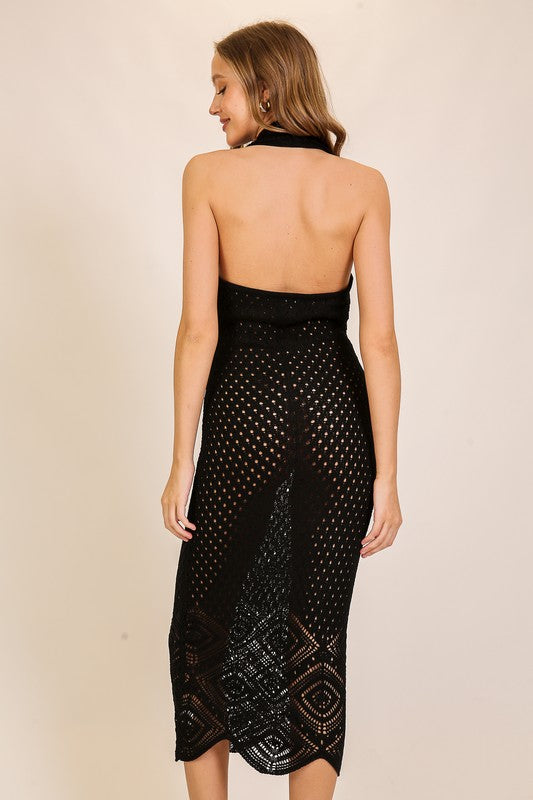 Knitted Halter-neck Crochet Dress