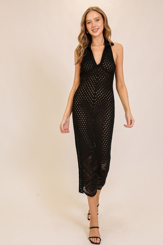 Knitted Halter-neck Crochet Dress