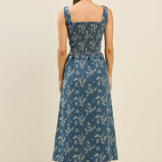 Denim Floral Denim Top & Skirt Set