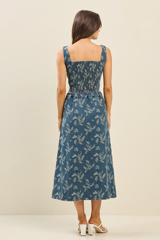 Denim Floral Denim Top & Skirt Set