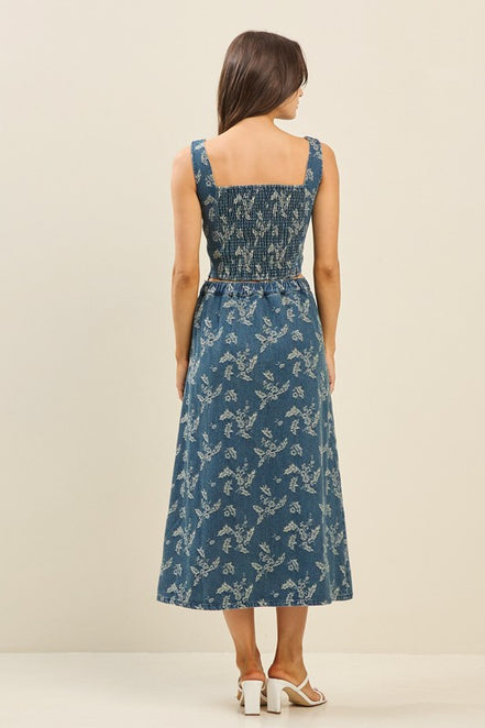 Denim Floral Denim Top & Skirt Set