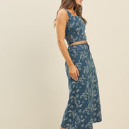 Denim Floral Denim Top & Skirt Set
